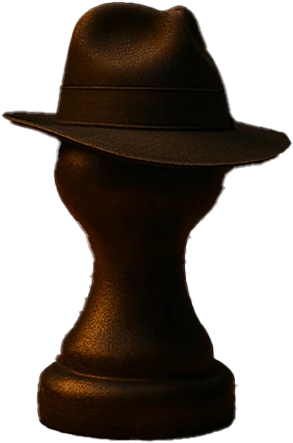Original transparent dark chess piece with a hat, a visual motif from the Mafiness project.